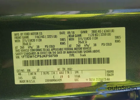 2018 Ford F-150 Xlt from USA, damaged, VIN 1FTEW1CP9JKF50709